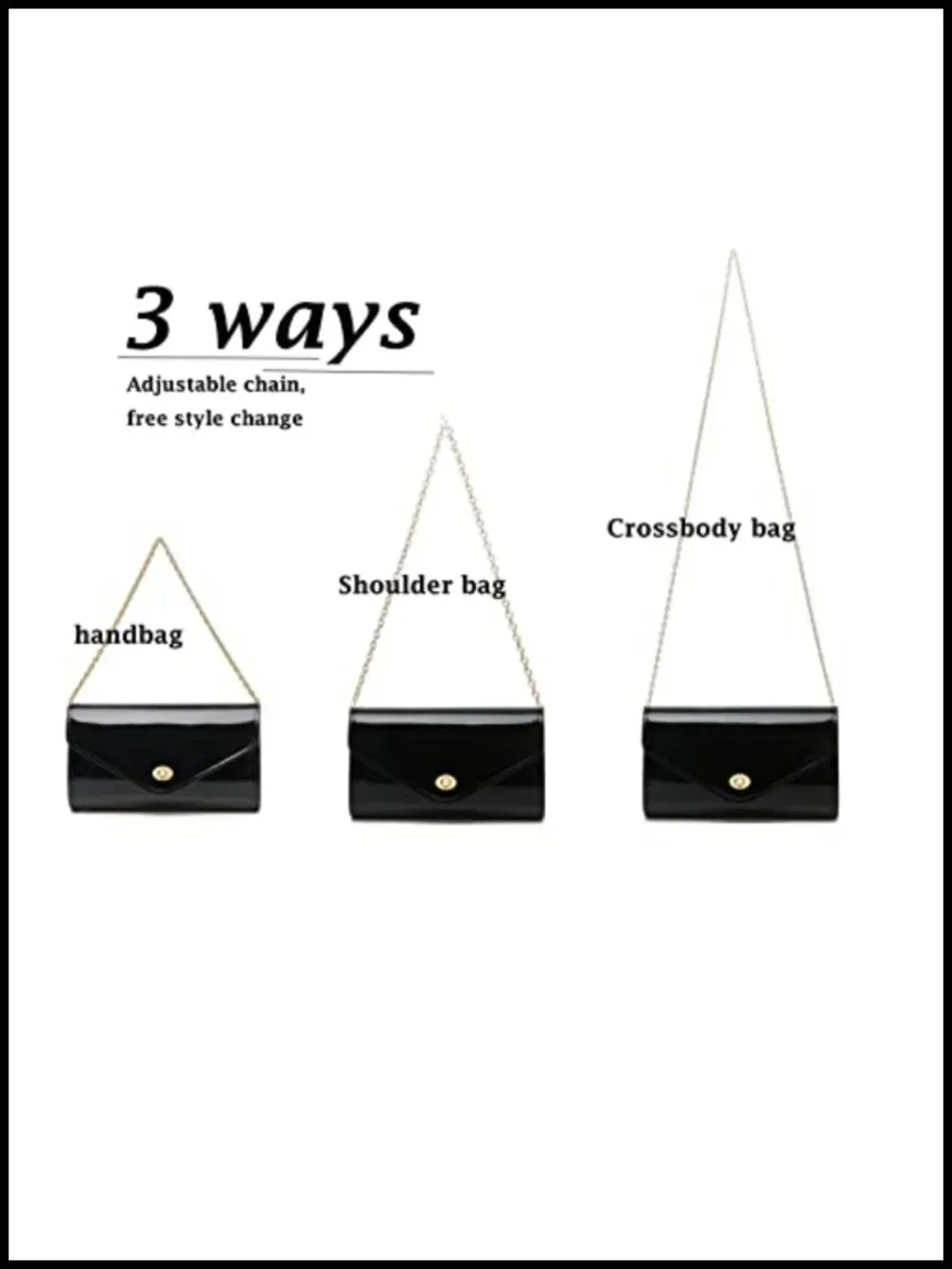 Patent Leather Envelope Clutch Evening Bag with Chain - Women's Formal Purse